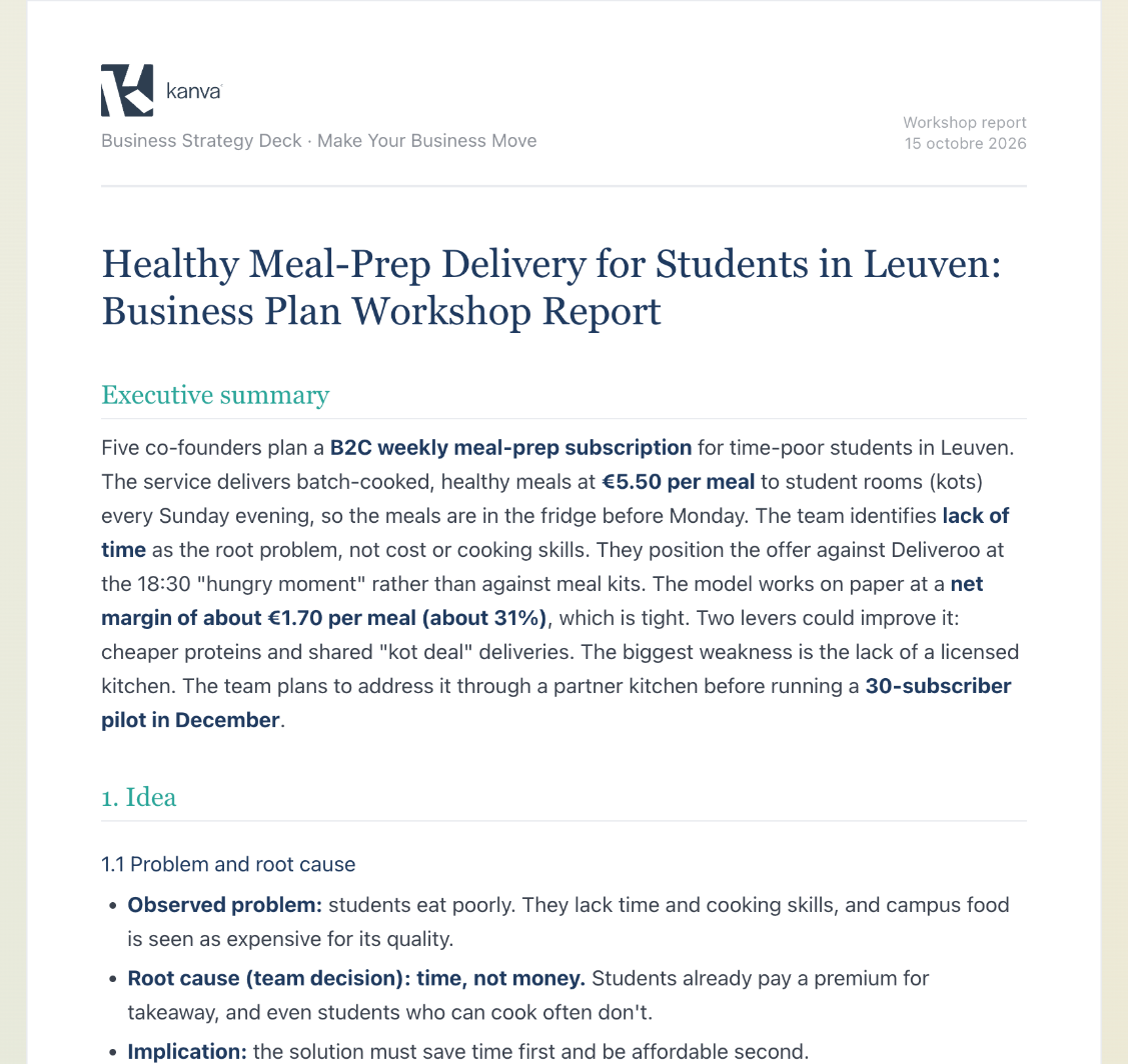 Sample strategy report generated by the Kanva AI consultant